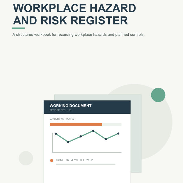 Original product cover for Workplace Hazard and Risk Register