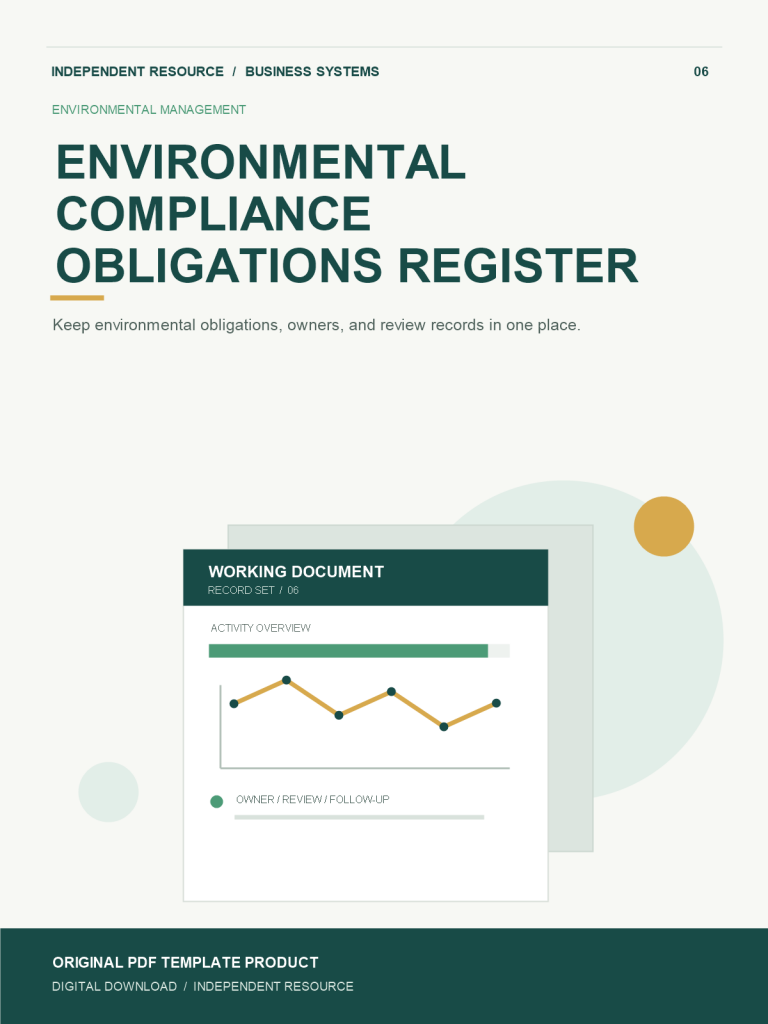 Original product cover for Environmental Compliance Obligations Register