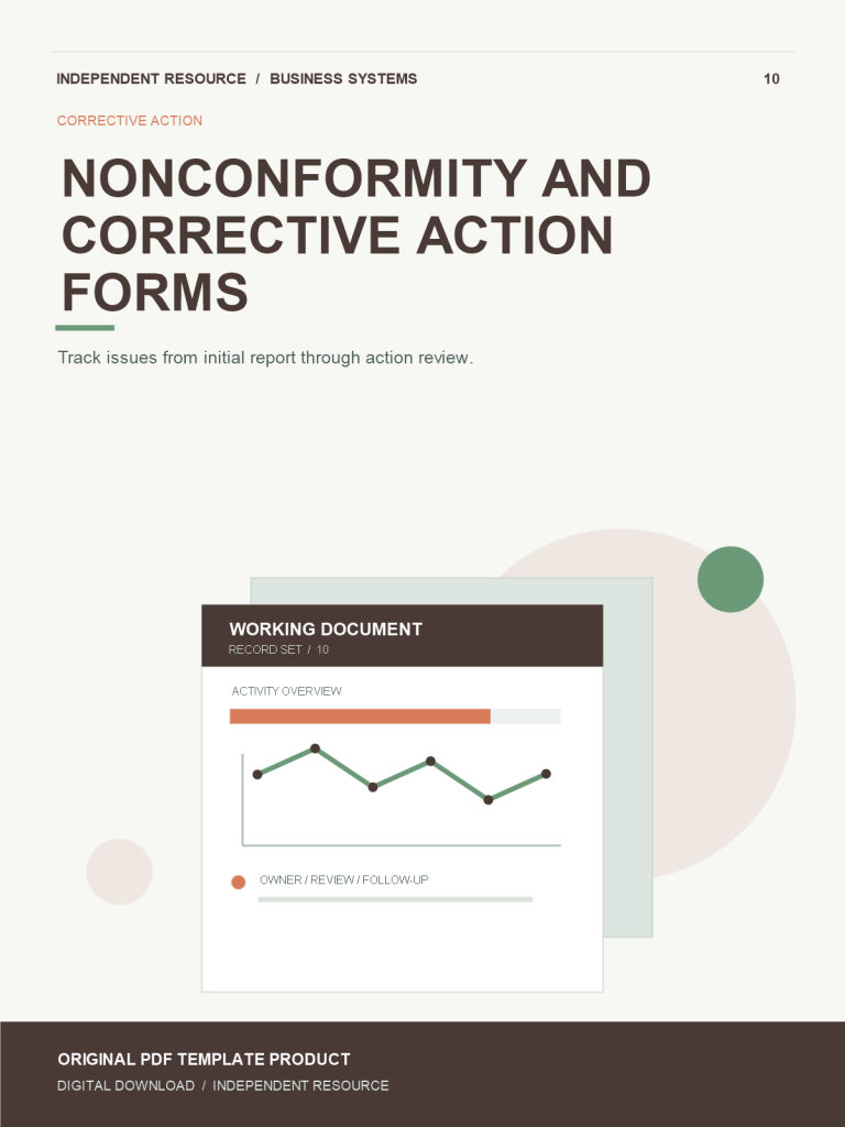 Original product cover for Nonconformity and Corrective Action Forms